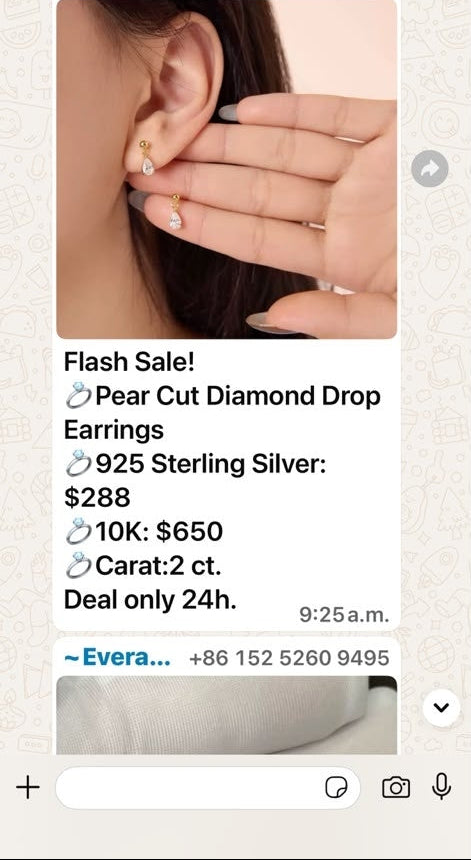 Melissa,Pear Cut Diamond Drop Earrings 2925 Sterling Silver： $288