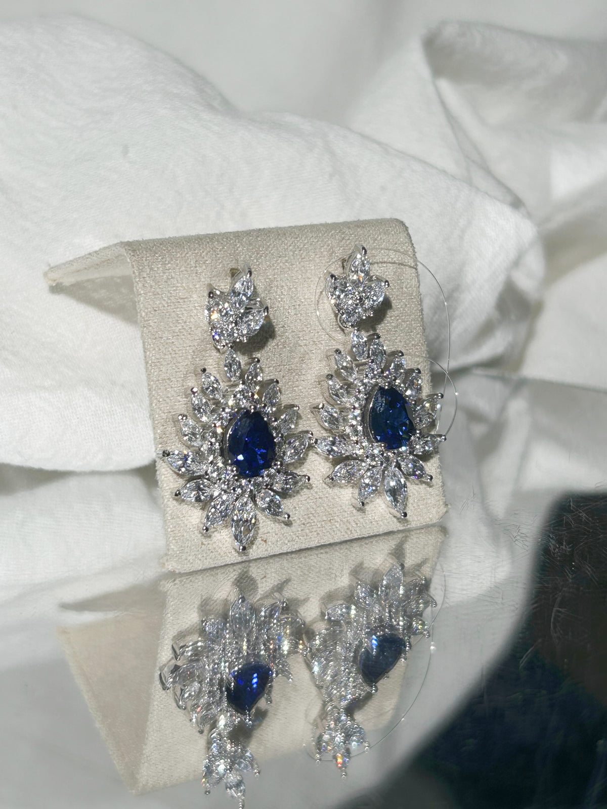 Pear Cut Lab Grown Sapphire Drop Earrings, Total 3ct in S925 Silver
