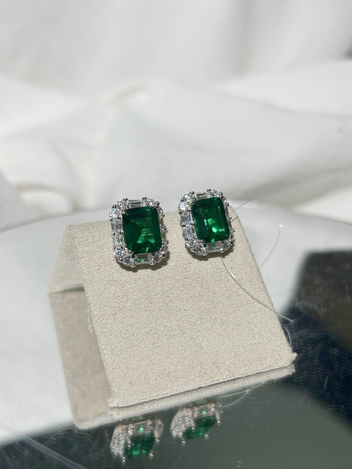Emerald Cut Lab Grown Emerald Stud Earrings, Total 6ct in S925 Silver