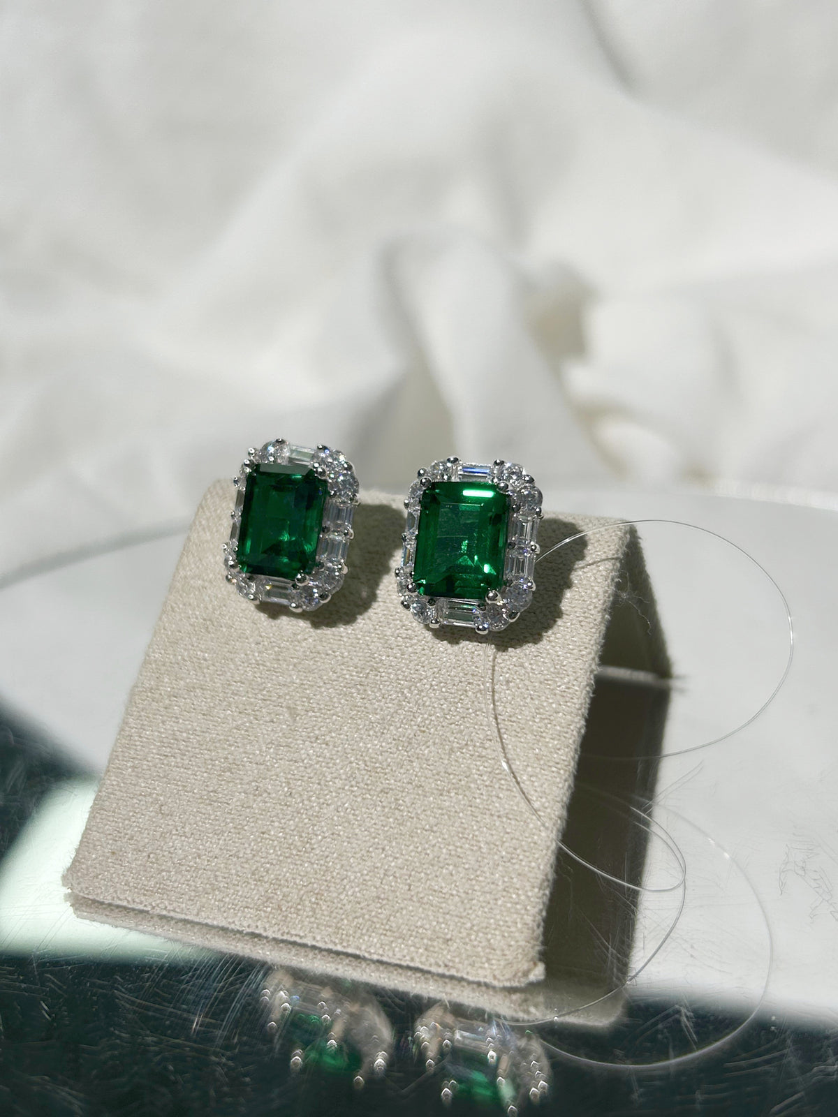 Emerald Cut Lab Grown Emerald Stud Earrings, Total 6ct in S925 Silver