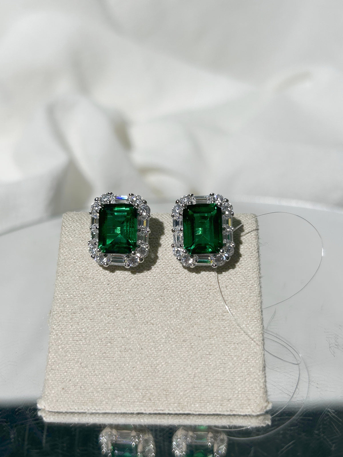 Emerald Cut Lab Grown Emerald Stud Earrings, Total 6ct in S925 Silver