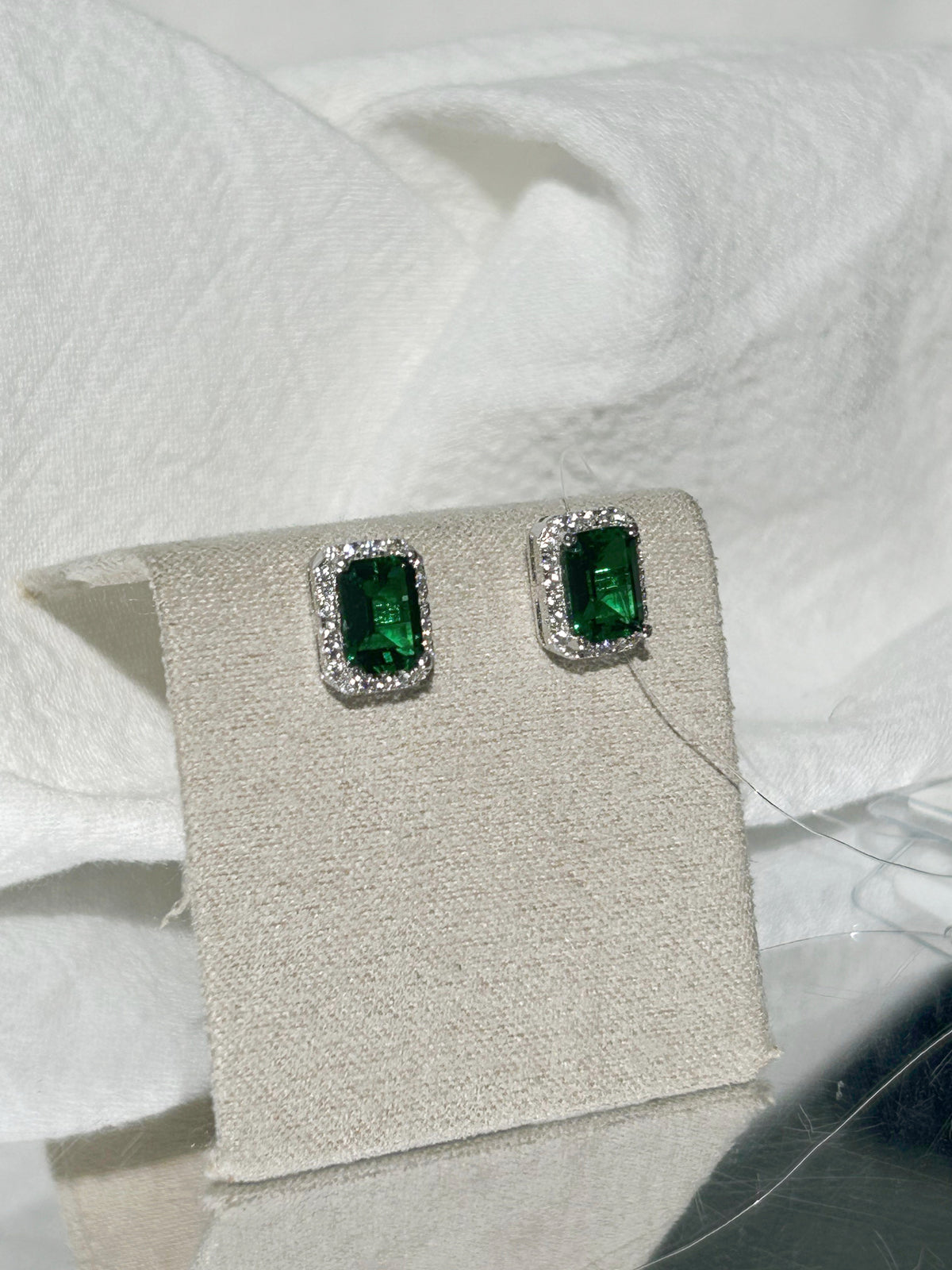 Emerald Cut Lab Grown Emerald Stud Earrings, Total 2ct in S925 Silver