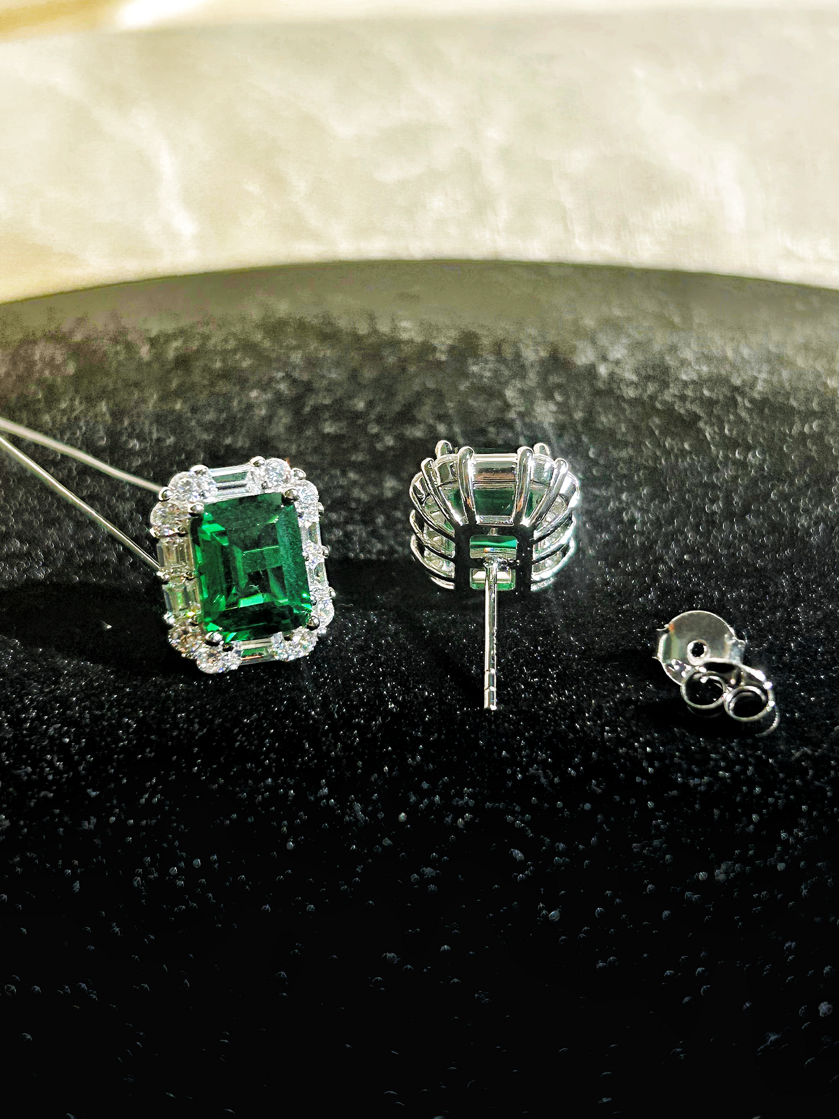 Emerald Cut Lab Grown Emerald Stud Earrings, Total 6ct in S925 Silver