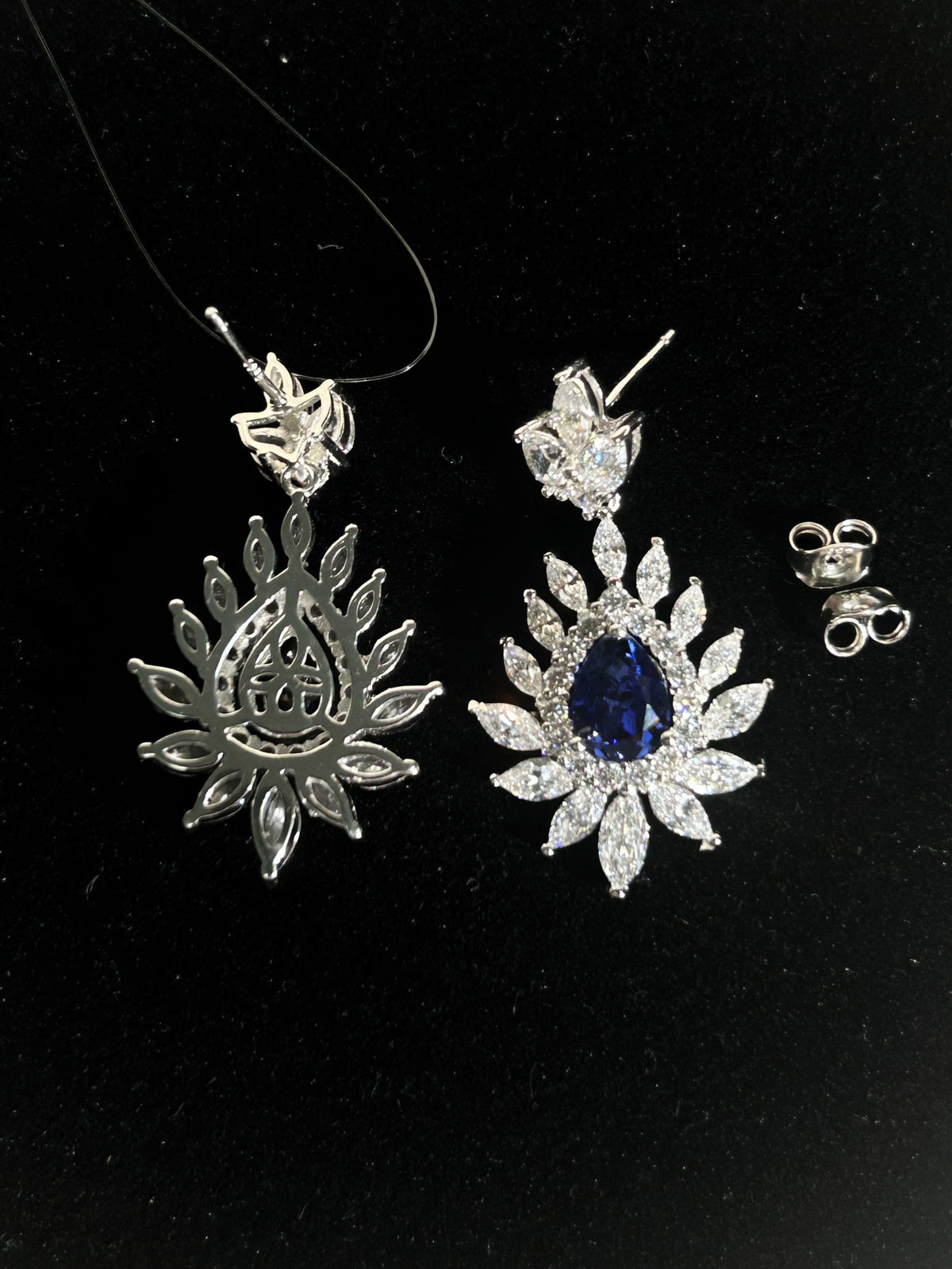 Pear Cut Lab Grown Sapphire Drop Earrings, Total 3ct in S925 Silver