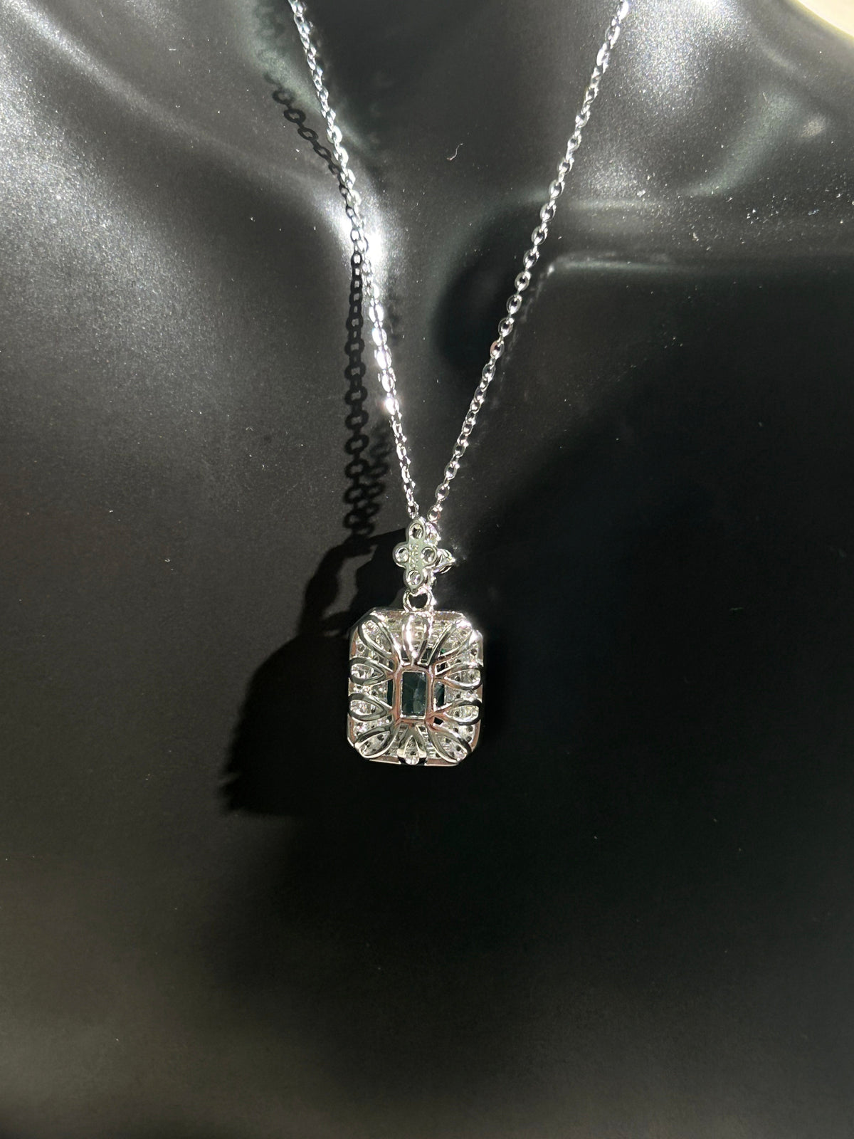 Emerald Cut Lab Grown Emerald Pendant Necklace, 3ct Center Stone in S925 Silver