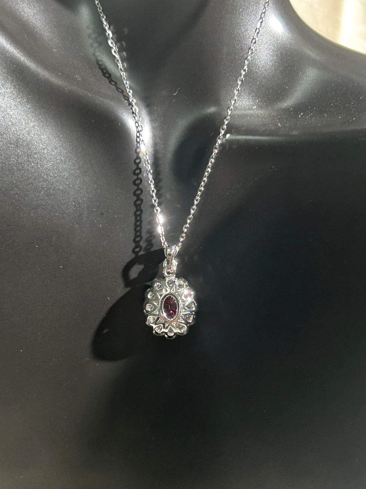 Oval Cut Lab Grown Ruby Pendant Necklace, 2.5ct Center Stone in S925 Silver