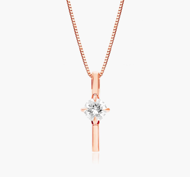 Lab-Grown Diamond Solitaire Dash Pendant In 14K Rose Gold