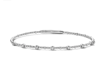 Station Diamond Flexible Gold Beaded Bracelet 14K