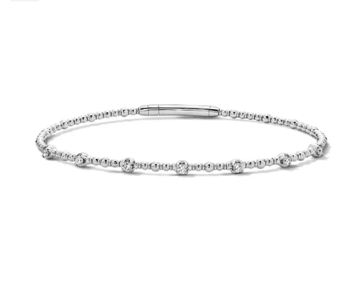 Station Diamond Flexible Gold Beaded Bracelet 14K