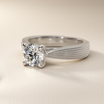 Reverse Taper Modern Milgrain Solitaire Engagement Ring In 18K White Gold