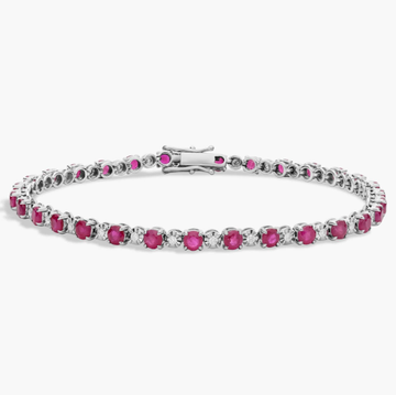 Alternating Size Ruby and Diamond Bracelet in 14k White Gold (3mm)