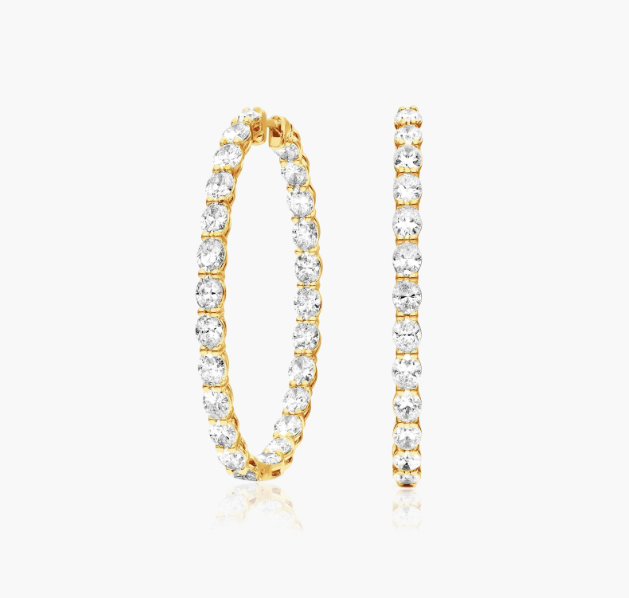 Inside Out 7 CTW Oval Cut Lab-Grown Diamond Hoop Earrings In 14K Yellow Gold