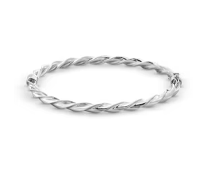 Diamond-Cut Rope Twist Bangle in Hollow Sterling Silver - 7.25"