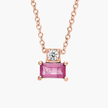 Pink Sapphire and Diamond Solitaire Pendant in 14k Rose Gold