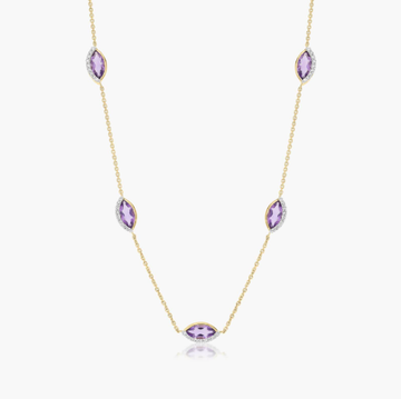 14K Yellow Gold Radiant Reflections Marquise Shaped Amethyst Station Necklace