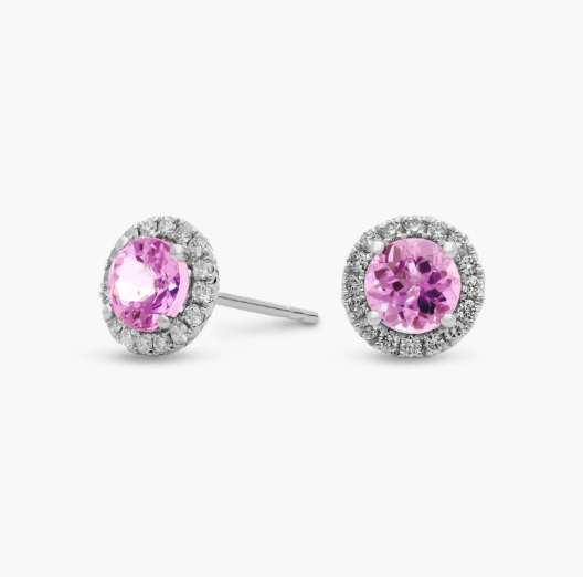 Pink Sapphire and Micropavé Diamond Stud Earrings in 18k White Gold (5mm)