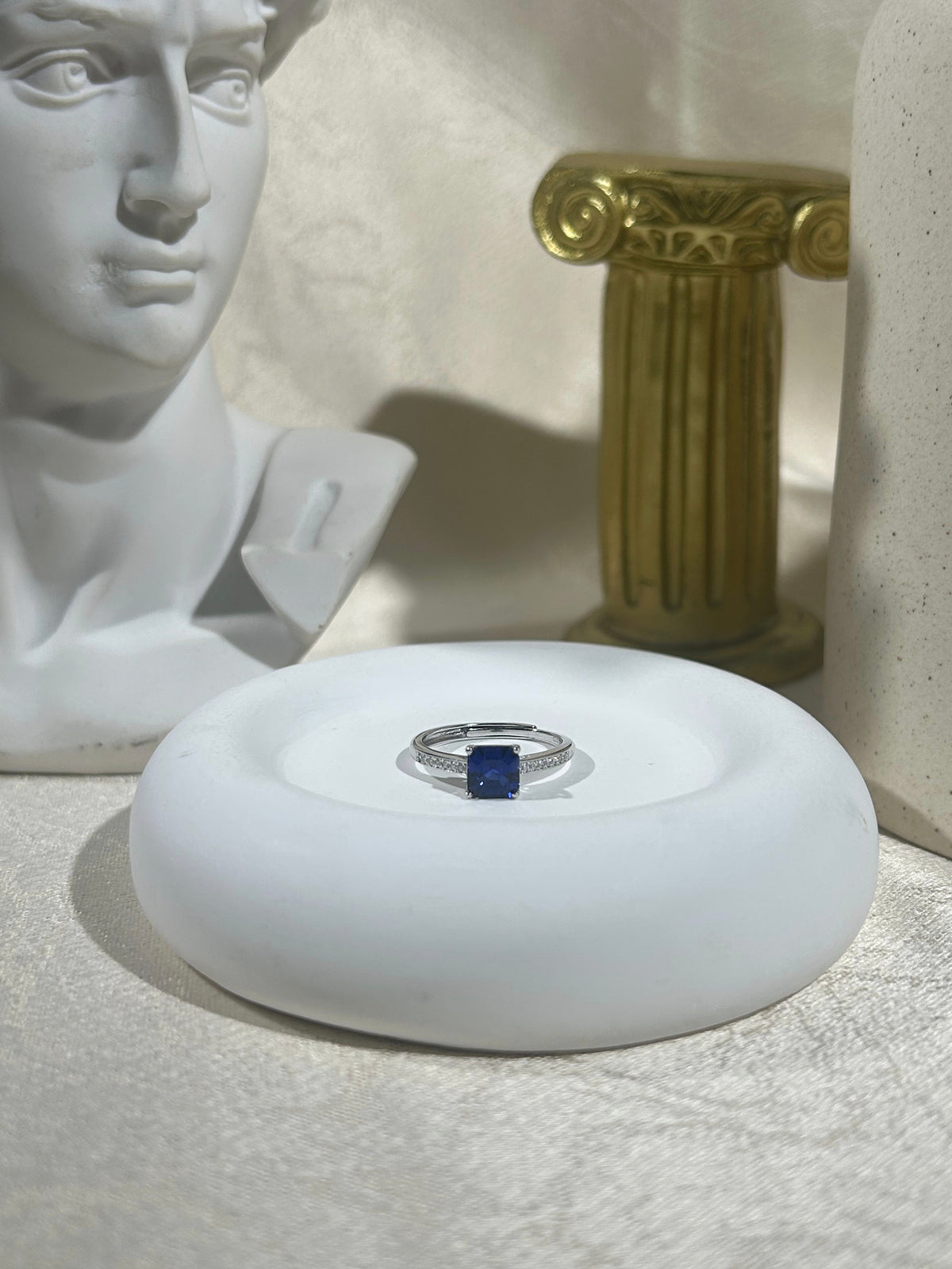Asscher Cut Lab Grown Sapphire Ring, Center Stone 1.3ct in S925 Silver