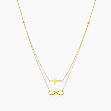 14K Yellow Gold Duo Cross and Infinity Necklace