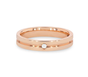 Single Diamond Groove 3.5mm Wedding Band 14K