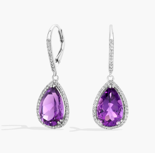 Pear Cut Amethyst Drop Earrings in Sterling Silver