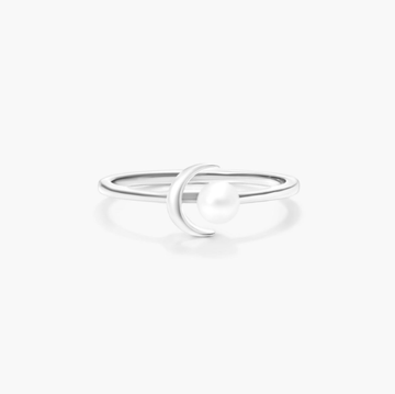 Freshwater Pearl Crescent Ring In 14K White Gold