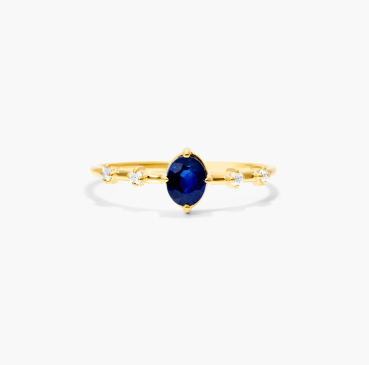 Oval Sapphire And Diamond Birthstone Ring In 14K Yellow Gold