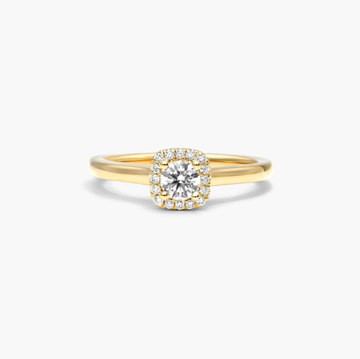 Cushion Cut Halo Lab-Grown Diamond Ring In 14K Yellow Gold