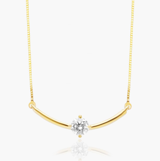 Lab-Grown Diamond Solitaire Smile Necklace In 14K Yellow Gold