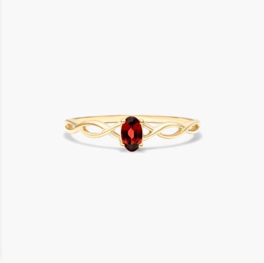 Infinity Garnet Birthstone Ring In 14K Yellow Gold