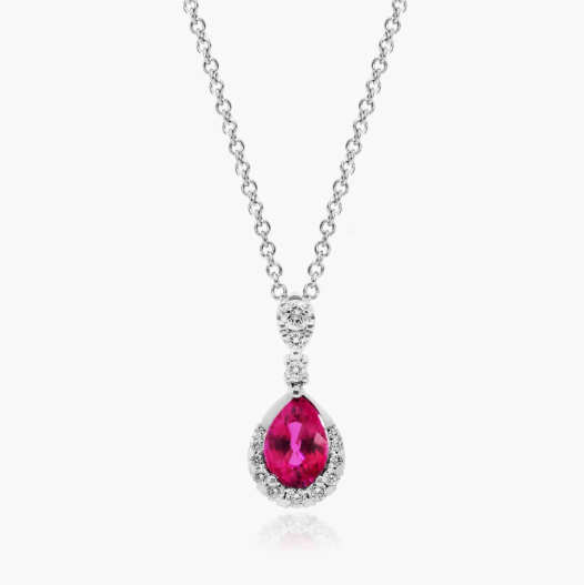 14K White Gold Regal Drop Ruby Necklace