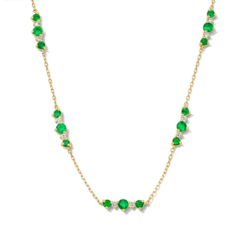 Green Emerald & Diamond Station Necklace 18K
