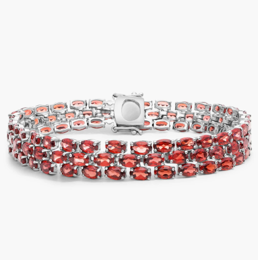 Trio Oval Garnet Bracelet in Sterling Silver (5x3mm)