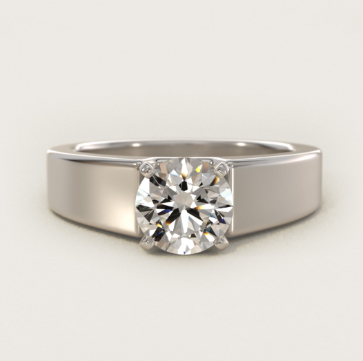 Wide Band Solitaire Engagement Ring in 14k White Gold (5mm)
