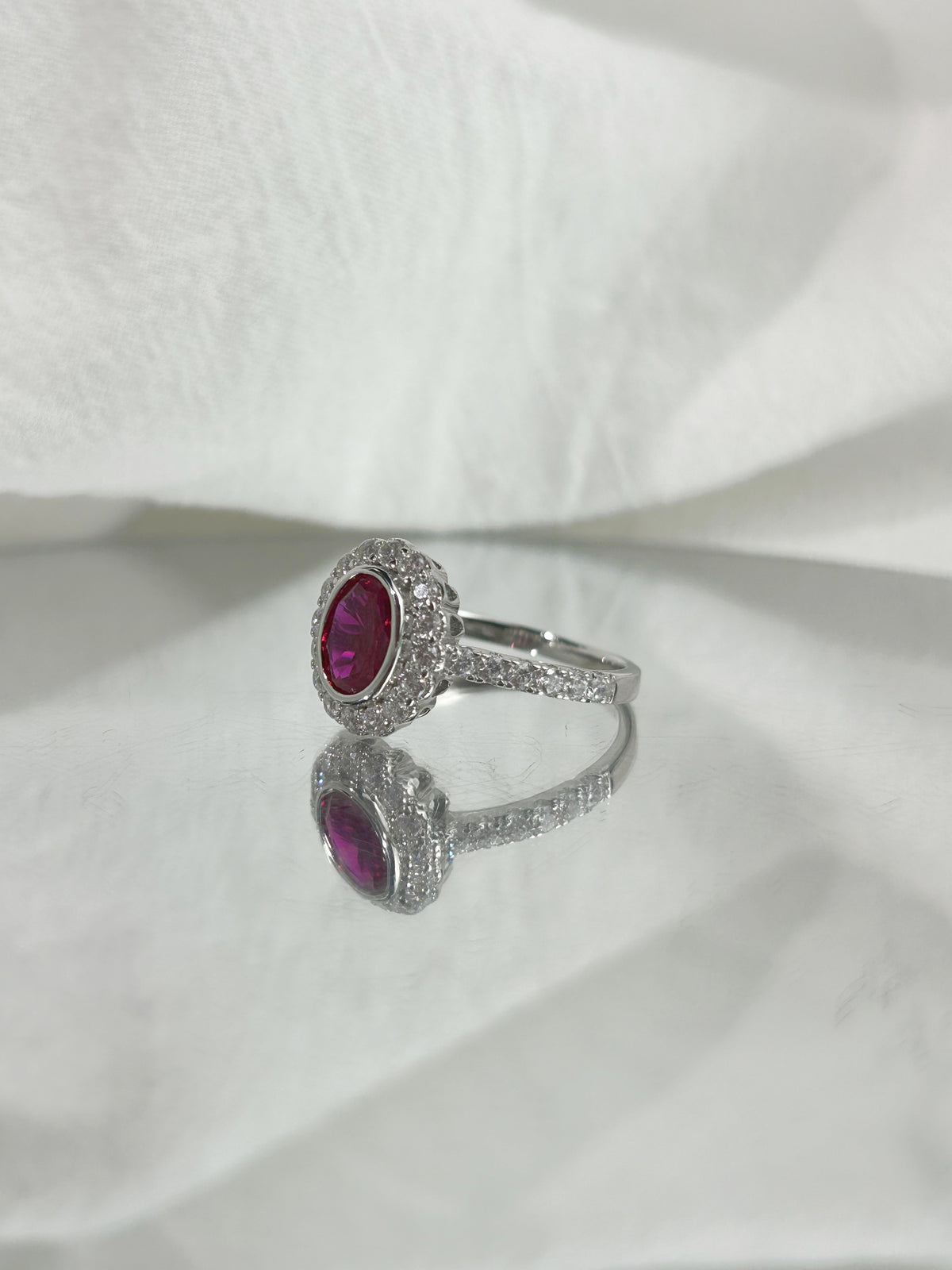 Oval Cut Lab Grown Ruby Ring, Center Stone 1.5ct in S925 Silve