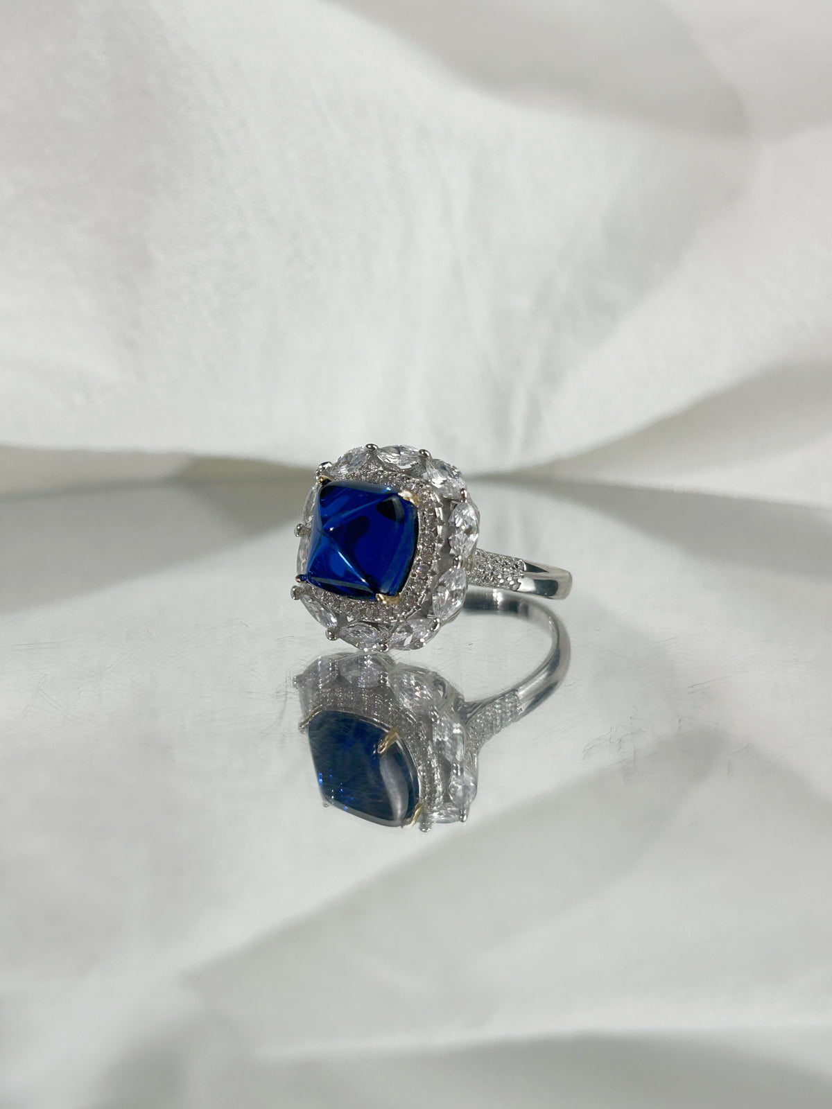 Sugarloaf Square Lab Grown Sapphire Ring, Center Stone 6.0ct in S925 Silver