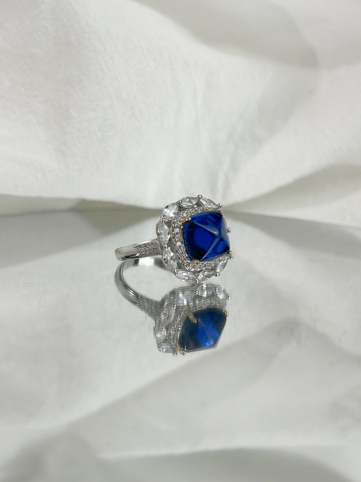 Sugarloaf Square Lab Grown Sapphire Ring, Center Stone 6.0ct in S925 Silver