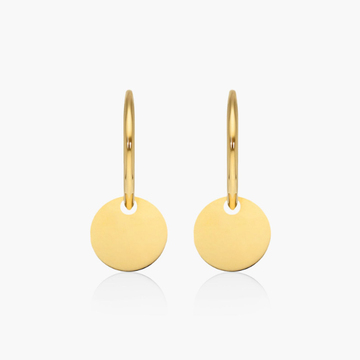 Dangle Disk Drop Huggie Hoop Earrings In 14K Yellow Gold