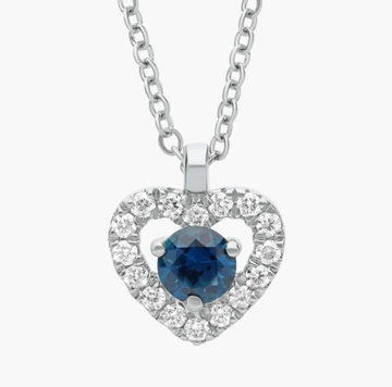 Petite Sapphire and Diamond Pavé Heart Pendant in 14k White Gold (3mm)