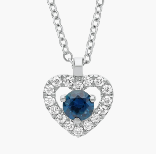 Petite Sapphire and Diamond Pavé Heart Pendant in 14k White Gold (3mm)