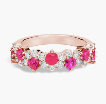 Staggered Ruby and Diamond Ring in 14k Rose Gold