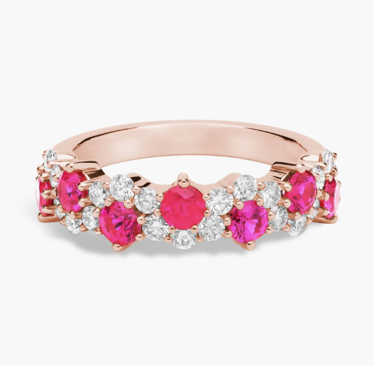 Staggered Ruby and Diamond Ring in 14k Rose Gold