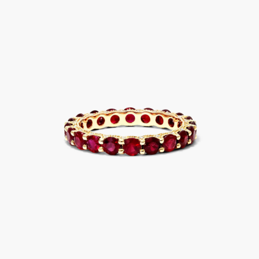Milgrain Embellished Ruby Eternity Ring In 14K Yellow Gold