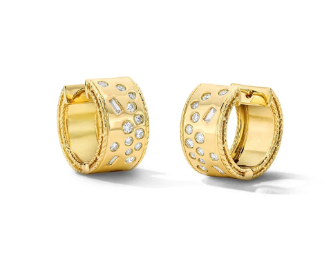 Scattered Flushed Mixed Diamond Gold Hoop Earrings