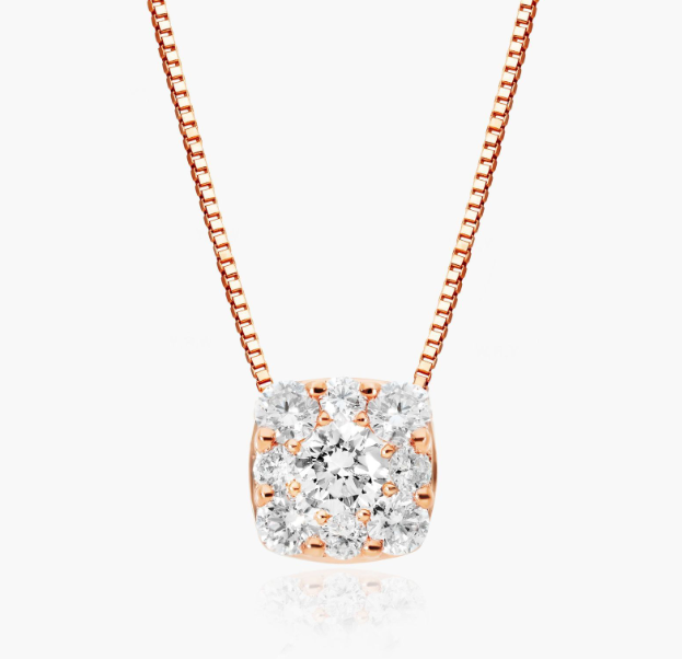 Cushion Shaped Composite Lab-Grown Diamond Necklace In 14K Rose Gold