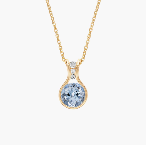 Round Aquamarine Pendant in 14k Yellow Gold (7mm)