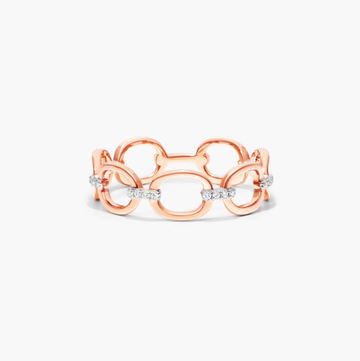 Oval Link Dash Diamond Ring In 14K Rose Gold