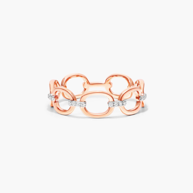 Oval Link Dash Diamond Ring In 14K Rose Gold