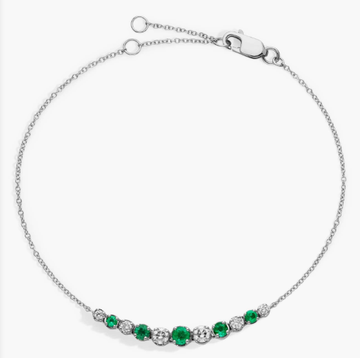 Emerald and Diamond Graduated Curve Bracelet in 14k White Gold