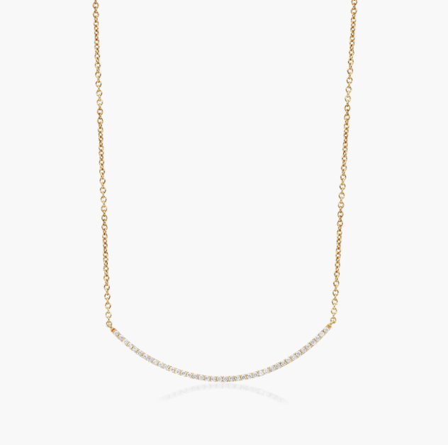 Curving Diamond Bar Necklace In 14K Yellow Gold