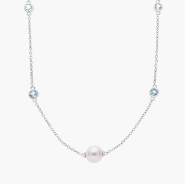 Freshwater Cultured Pearl Necklace with Blue Topaz in Sterling Silver - 37" (8.5mm)